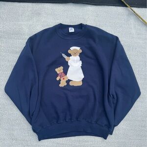 Vintage 90s Navy Sweatshirt with Bear Design
